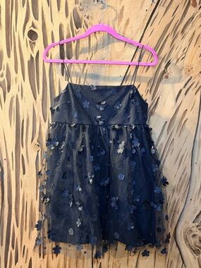 ✨ NWT Trixxi Black 3D Floral Mesh Babydoll Mini Dress - Medium ✨